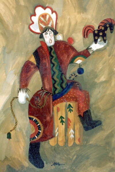 "Clown with horse", 1992, gouach on paper 70x50